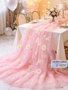 1 Buah Taplak Meja Jaring Motif Bunga Daisy dari Tulle untuk Resepsi Pernikahan, Pesta Ulang Tahun, Dekorasi Meja Dapur, Acara Baby Shower, Perlengkapan Acara Bertema Bunga - Bunga aster - View 1