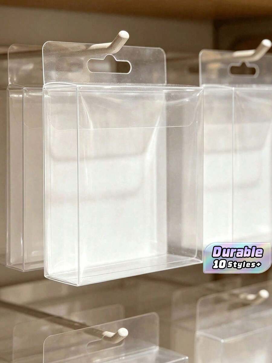 Multi‑Pack Clear PVC Hanging Display Boxes With Hang Tab Hole, 0.3mm Thickness Transparent Plastic Packaging Boxes For Hair Clips Jewelry Earrings Small Gift Crafts Retail Display - White transparent - View 1