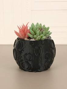 1PC Standard Size Creative Moon Surface Crater Pattern Succulent Planter Flower Pot With Built In Drainage Hole Non Slip Bottom Lightweight Easy Clean For Home Living Room Office Desk Tabletop Indoor Green Plant Display Vase Modern Minimalist Decor - A - View 5