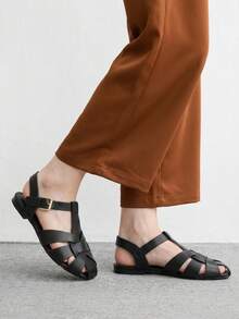 CUCCOO BIZCHIC Women's Closed-Toe Fisherman Sandals - Woven Buckle Ankle Strap Flat - Black - View 1