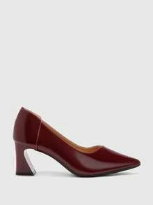 CUCCOO BIZCHIC Women's, Burgundy, Glossy Texture, Thick Heels And High Heels, Workplace Commuter Dress And Work Shoes. - Burgundy - View 5