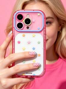 ShellaStory 可愛多巴胺彩色星星滿版手機殼，相容 iPhone 18 17 Pro Max 18 17 Pro 16 Pro 16 Pro Max 15 Pro Max 15 Pro 14 Pro Max 14 13 Pro 13 Pro Max 13，創意糖果色防震保護殼 - 粉色 - 查看 2