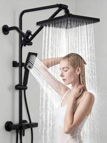 1PC High-Pressure Large Rain Shower Head, Stainless Steel Single Overhead Shower, Powerful Water Flow, Rustproof, Easy To Install, Ideal For Home Bathroom, Hotel, And Gym Upgrade - Black - View 6