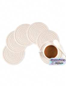 1pc Polyester Coaster, Minimalist Plain Woven Coaster For Home - Multicolor - View 1