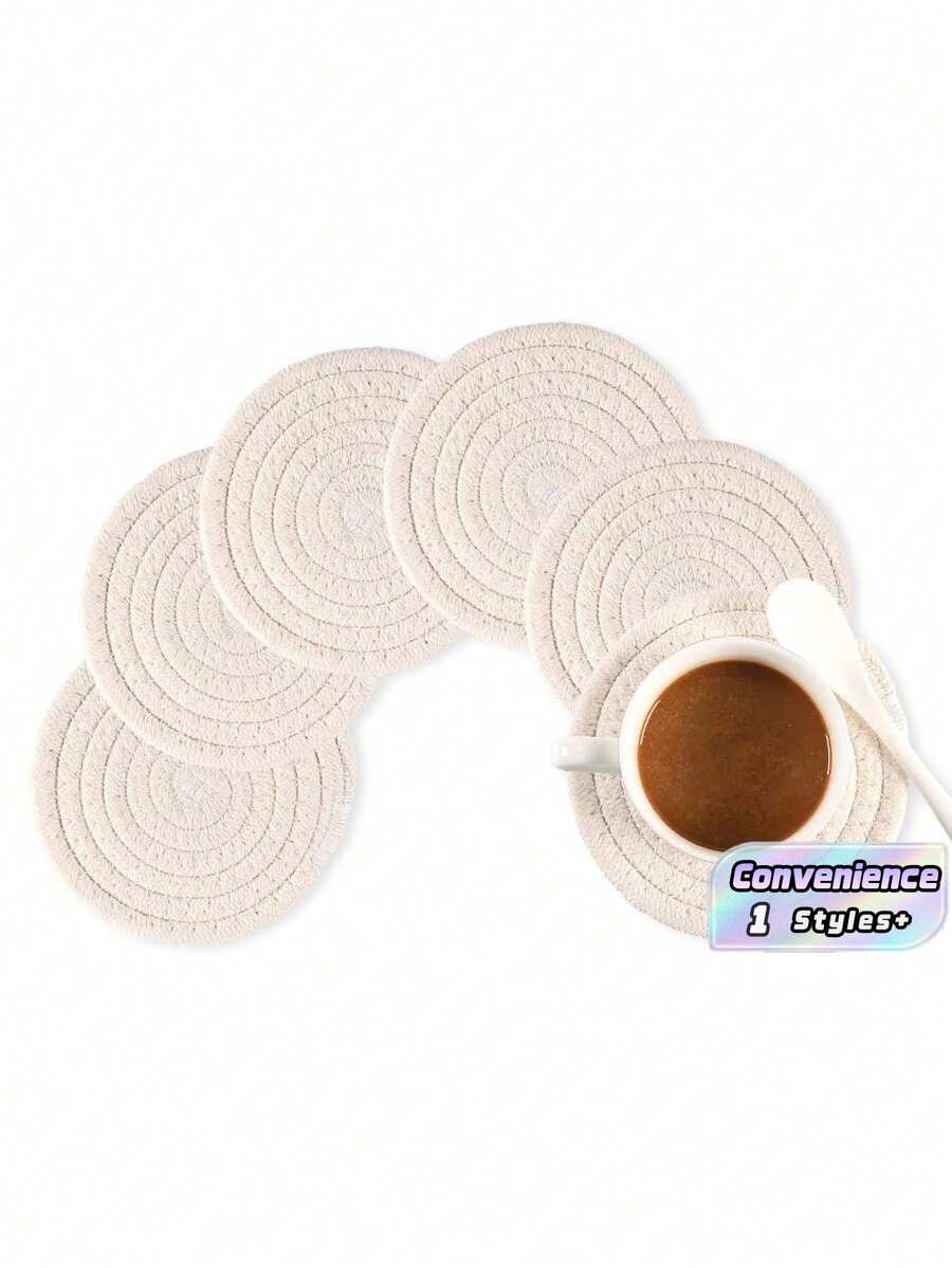1pc Polyester Coaster, Minimalist Plain Woven Coaster For Home - Multicolor - View 1