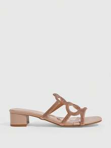 CUCCOO SZL Sandal Slip-On Hak Tebal Seksi Motif Ular dengan Hiasan Berlian Imitasi, Tali Silang Berlian Imitasi yang Indah, Elegan dan Seksi, Cocok untuk Kencan, Perjalanan Sehari-hari/Kencan/Pesta Malam/Jalan-jalan di Kampus/Pernikahan/Belanja/Perjalanan - Aprikot - View 3