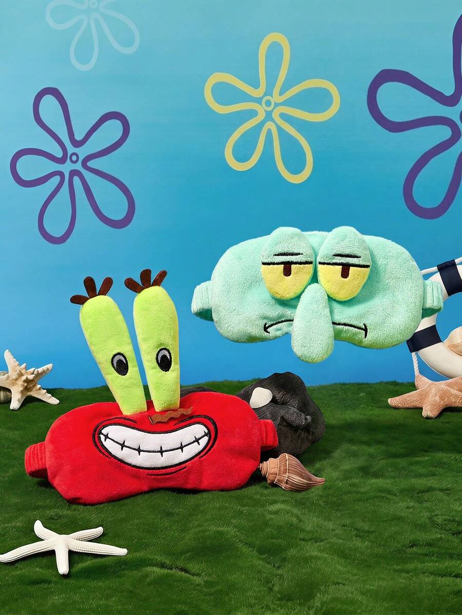 SpongeBob SquarePants | Joivida 1pc Theme Plush Sleep Eye Mask 3D Crab Boss Octopus Brother Cartoon Light Blocking Eye Mask Travel Napping Soft Eye Mask - Multicolor - View 1