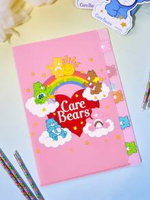 SHEIN X Care Bears A4 Transparent L-Shaped Multi-Layer Colorful Folder, Multi-Page Layered Report Holder, Document Bag Organizer, Exam Paper Clip, Resume Protector, Waterproof 4-Layer 5-Pocket Divider Folder - care bear - View 6