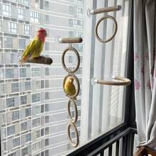 Multifunctional Hemp Rope Bird Standing Rack, Parrot Aerial Perch Rack With Suction Cups Installed On Glass, Bird Swing And U-Shaped Station Pole Installed In Cage, Multi-Purpose Parrot Fitness Rack And Playground - Camel - View 1