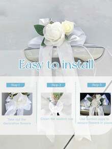Artificial Car Bouquets, Decorated With Ribbon Bows, Suitable For Wedding Car Doors, Rearview Mirrors, Door Handles, Chair And Table Center Decorations, And Birthday Party Gift Decorations. - Multicolor 1 - View 5
