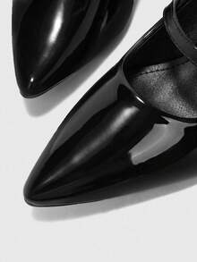 CUCCOO BIZCHIC Women's, Black, Glossy Texture, Pointed Mary Jane, Thick Heels, Workplace Commuter Dress, Work Shoes. - Black - View 6