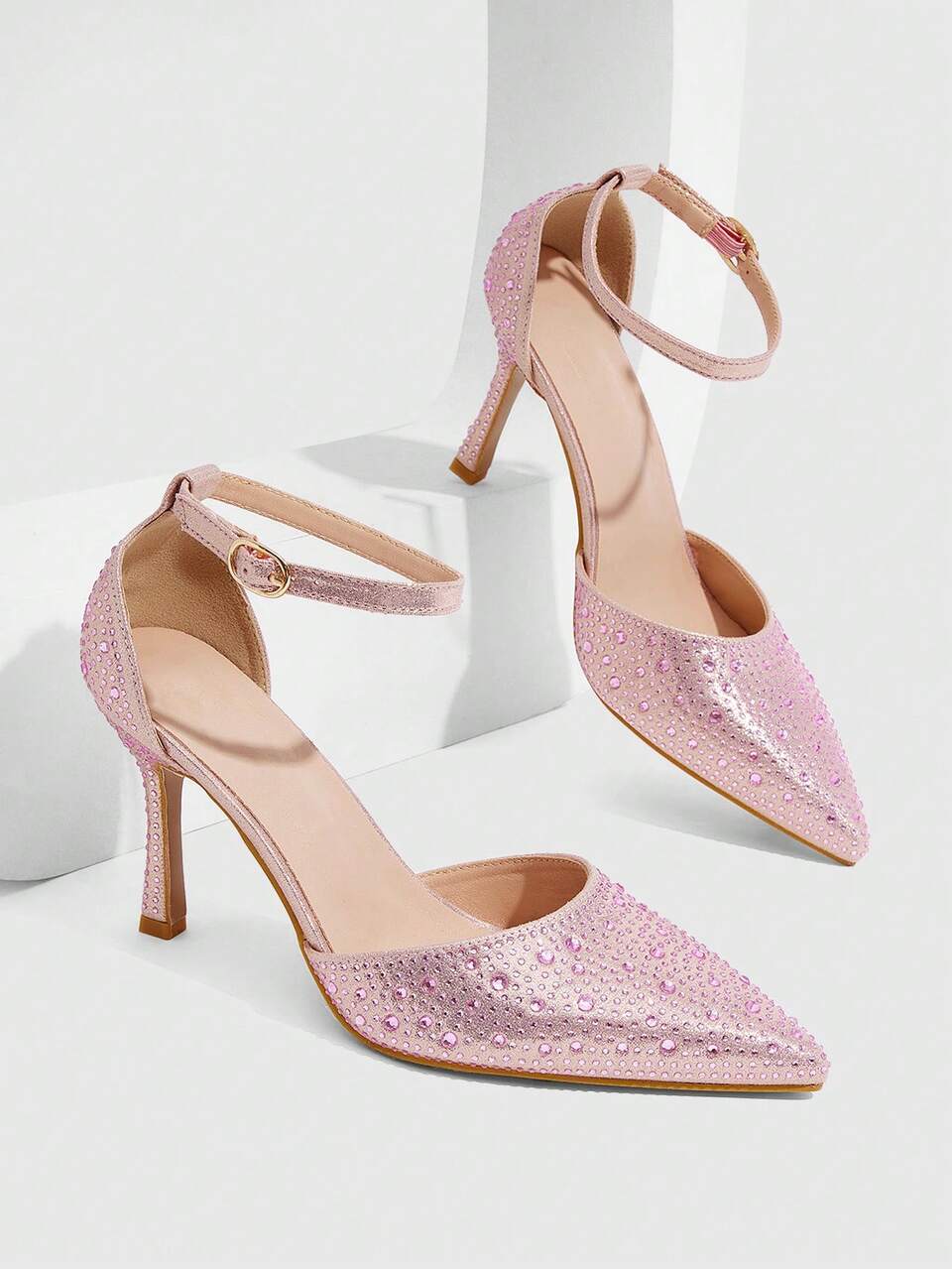 CUCCOO SZL Women's Fashion Pointed Toe Pink Rhinestone Glitter Evening Wedding Lightweight Daily Commute Party Outdoor Slip-On Stiletto High Heel Pumps Fall Shoes