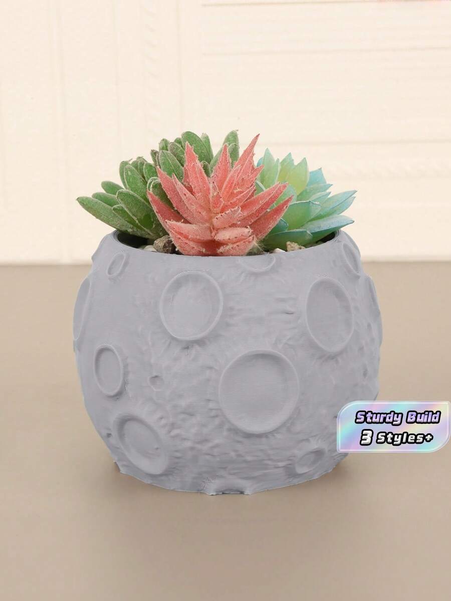 1PC Standard Size Creative Moon Surface Crater Pattern Succulent Planter Flower Pot With Built In Drainage Hole Non Slip Bottom Lightweight Easy Clean For Home Living Room Office Desk Tabletop Indoor Green Plant Display Vase Modern Minimalist Decor - A - View 1