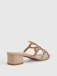 CUCCOO SZL Sandal Slip-On Hak Tebal Seksi Motif Ular dengan Hiasan Berlian Imitasi, Tali Silang Berlian Imitasi yang Indah, Elegan dan Seksi, Cocok untuk Kencan, Perjalanan Sehari-hari/Kencan/Pesta Malam/Jalan-jalan di Kampus/Pernikahan/Belanja/Perjalanan - Aprikot - View 4