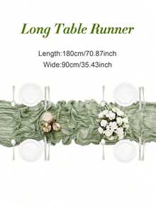 90*180cm Bohemian Polyester Table Runner, Sage Green Solid Color Wrinkle Textured Table Cloth, Fabric Table Mat For Holiday Dining Room Bedroom Decoration, Wedding Party Housewarming Gift - Green - View 3