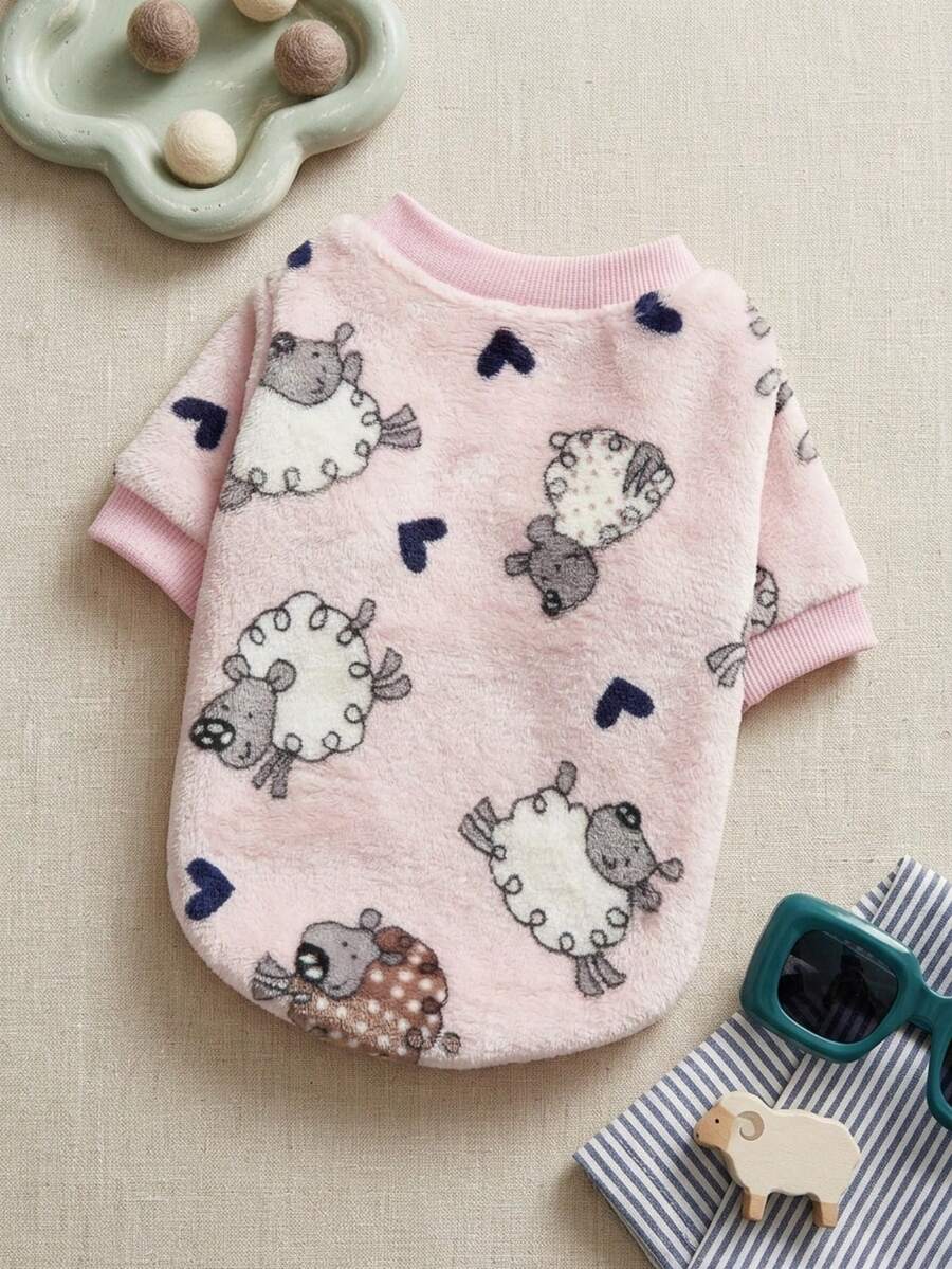 PETSIN 1 Pc Pet Cat Dog Universal Cute Pink Lamb Pattern Printed Fashion Plush Warm Elastic Comfortable Dog Round Neck - Multicolor - View 1