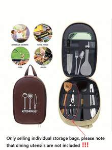 Practical Portable Nylon Kitchenware Storage Bag For Camping, Barbecues And Travel-Easily Organize Outdoor Utensils Such As Knives And Spoons (Single Storage Bag-Excluding Tableware) - Multicolor - View 3