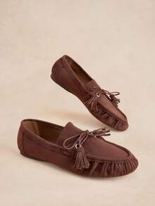 Rosivie Ladies Brown Casual Comfortable Versatile Flat Fringed Decorative Loafers, French Elegance, Suitable For Walking, Travel And Vacation Fall Shoes - Coffee Brown - View 4