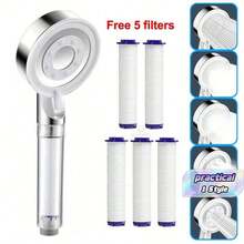 5-Mode Filter Shower Head With 5 Extra Replacement Filters, Bathroom Shower Filter Sprayer With Pressure Boosting, Lightweight Shower Head Convenient For Rv, Camping, Outdoor Use, Bathroom Accessories. Hose Not Included. - Multicolor - View 1