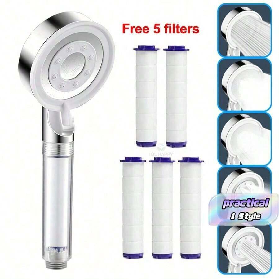5-Mode Filter Shower Head With 5 Extra Replacement Filters, Bathroom Shower Filter Sprayer With Pressure Boosting, Lightweight Shower Head Convenient For Rv, Camping, Outdoor Use, Bathroom Accessories. Hose Not Included. - Multicolor - View 1