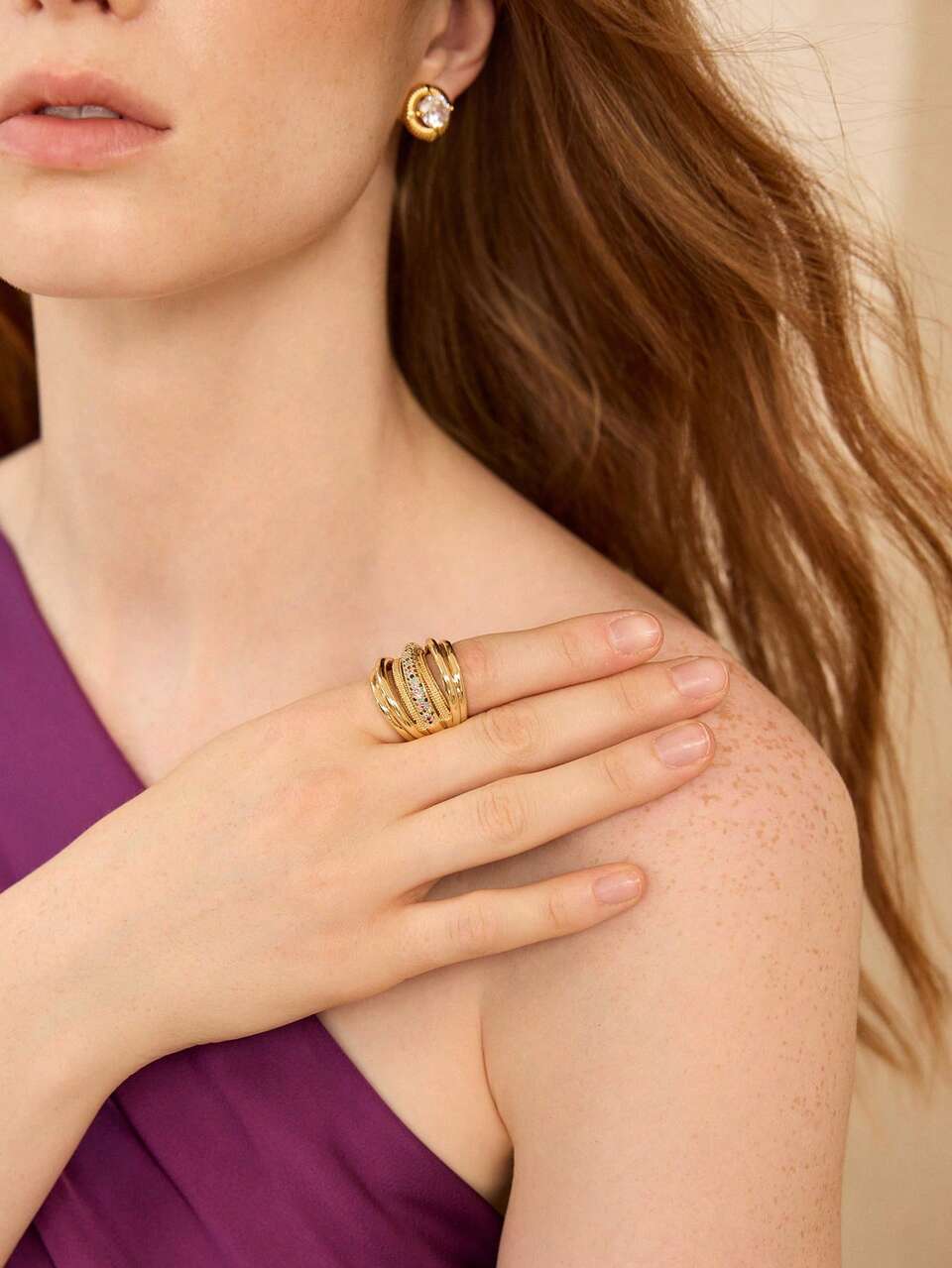 MOTF WOMEN'S FASHION RHINESTONE DECORATED MULTI-LAYER SINGLE RINGS