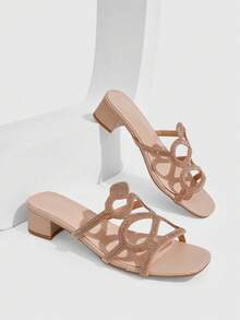 CUCCOO SZL Sandal Slip-On Hak Tebal Seksi Motif Ular dengan Hiasan Berlian Imitasi, Tali Silang Berlian Imitasi yang Indah, Elegan dan Seksi, Cocok untuk Kencan, Perjalanan Sehari-hari/Kencan/Pesta Malam/Jalan-jalan di Kampus/Pernikahan/Belanja/Perjalanan - Aprikot - View 2