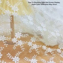 3/5 Yard Soft Tulle, Beige And White Embroidered Mesh Lace Fabric, Suitable For Making Curtains, Tablecloths And Handmade DIY Fabric Sewing Projects - multicolor - View 6