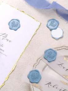 20/30/50/100 Pcs Wax Seal Stickers, Wedding Invitation Envelope Sealing Stickers, Self-Adhesive Envelope Sealing Stickers, Suitable For Weddings, Invitations, Envelopes, Gift Wrapping, Christmas And Other Events. - Dusty Blue - View 2