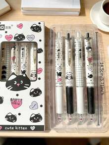2/4/8Pcs Cute Cat‑Shaped Gel Pens, Comfort Grip, 0.5mm Quick‑Dry Black Ink, Lovely Cat Design For Office & Daily Journal Writing, Random Styles - Style 1 - View 8