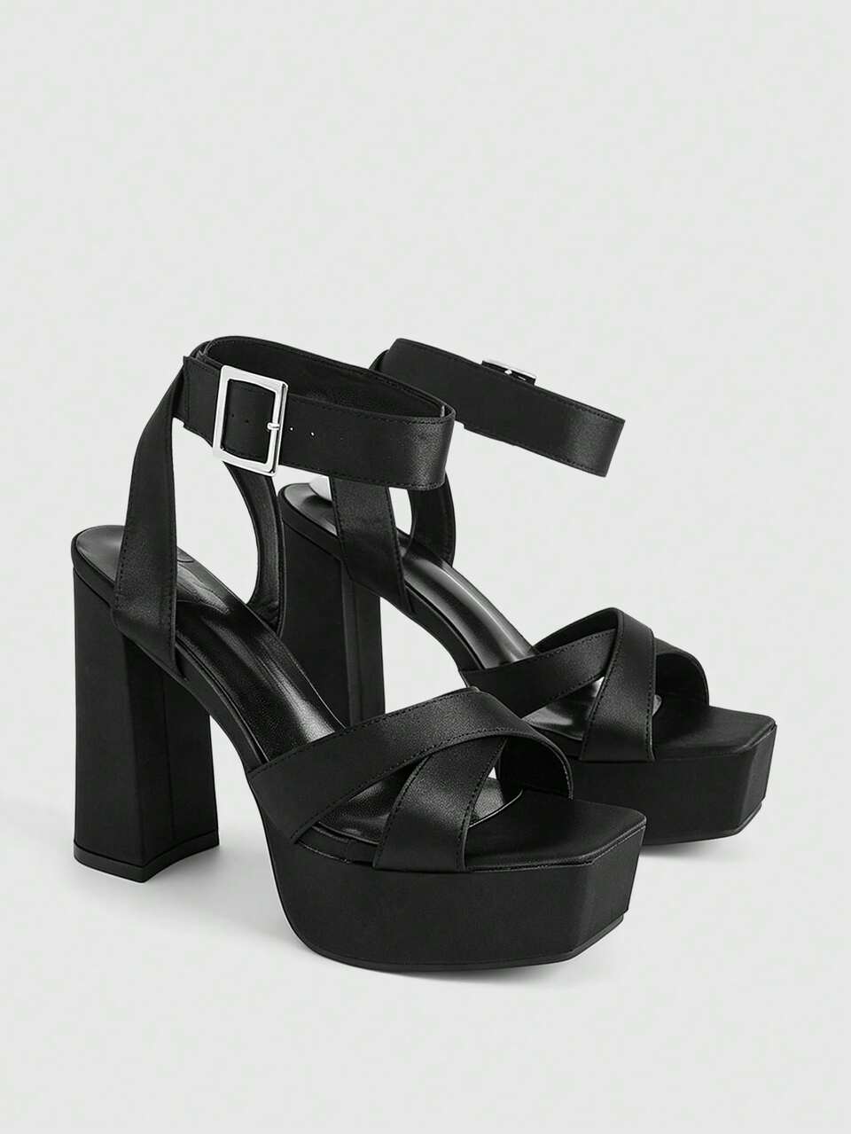 CUCCOO LuxiPop Square Toe Crossed Thin Strap Thick Heel Sandals Women's Fashion Rear Strap Open Toe Heightening Banquet Dress Elegant High Heel Shoes