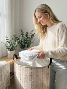 1 Piece, Cute Little Animal Pattern Printing Large Capacity Foldable Round Foldable Round Storage Dirty Clothes Basket Storage Basket, Portable And Ea - Multicolor - View 9