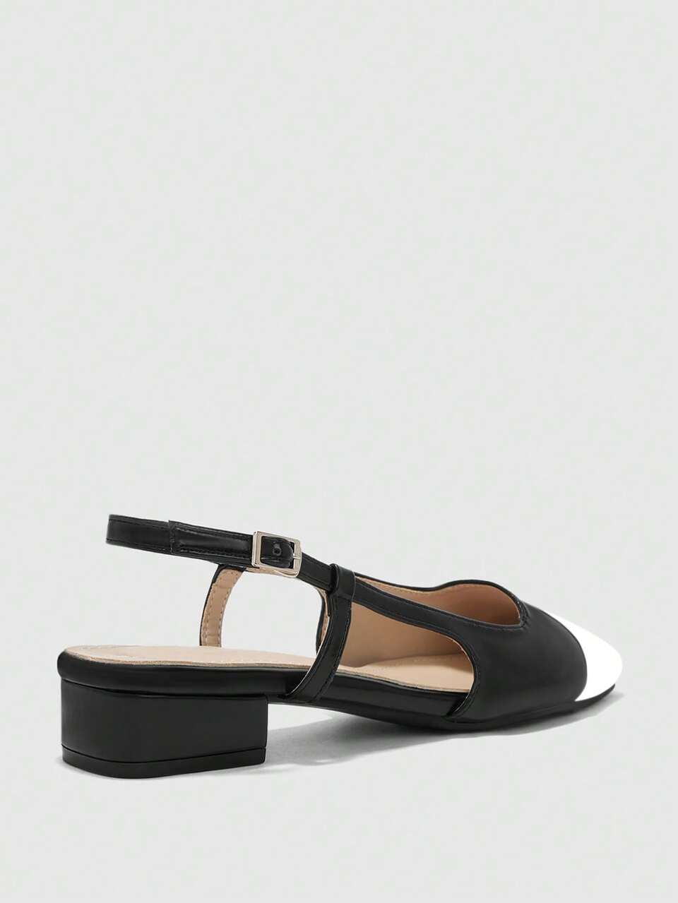 CUCCOO BIZCHIC Black And White Color Matching Square Toe Low Heel Thick Heel Exposed Heel Sandals Shoes, Workplace Commuting