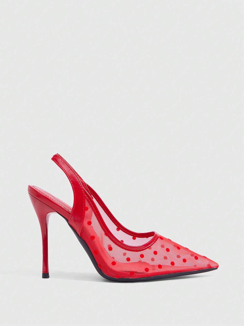 CUCCOO SZL Women's Fashion Party Pointed Toe Mesh Red Polka Dot High Heel Pumps, Sexy Party Elegant Date Outfit