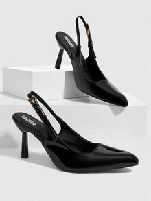 CUCCOO SZL Women's Leather Belt Buckle Design Round Toe Stiletto High Heel Sexy Fashion Shiny Black Pumps For Party, Date, Daily Wear, Birthday Party - Black - View 2