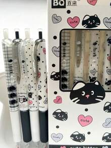 2/4/8Pcs Cute Cat‑Shaped Gel Pens, Comfort Grip, 0.5mm Quick‑Dry Black Ink, Lovely Cat Design For Office & Daily Journal Writing, Random Styles - Style 1 - View 10