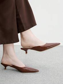 CUCCOO BIZCHIC 黑色尖頭小貓跟一腳蹬高跟鞋，百搭日常通勤女鞋，春季高跟鞋 - 摩卡棕 - 查看 2