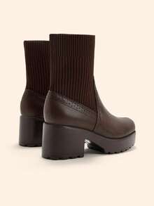 CUCCOO BASICS Women's Thick-Soled Brown Knitted Comfortable Breathable Elastic Women's Medium Boots Low Boots Fashionable And Comfortable Commuting Autumn And Winte - Coffee Brown - View 7