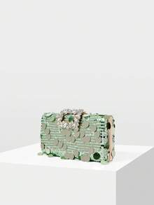 MOTF LADIES' FASHIONABLE GREEN CLUTCH BAG, EXQUISITE AND ELEGANT PEARL SEQUINED DINNER BAG, FOR BANQUETS, PARTIES, WEDDINGS, AFTERNOON TEA - Green - View 2