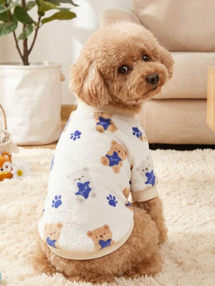 PETSIN 1件白色泰迪熊法蘭絨寵物米色法蘭絨加厚保暖寵物衣服 - 彩色 - 查看 2