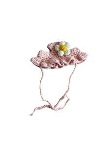 1Pc Hand Crochet Pet Orchid Flower Hat, Knitted Pink Floral Warm Headwear, Autumn Winter Warm Pet Hat For Dogs And Cats - Multicolor - View 8