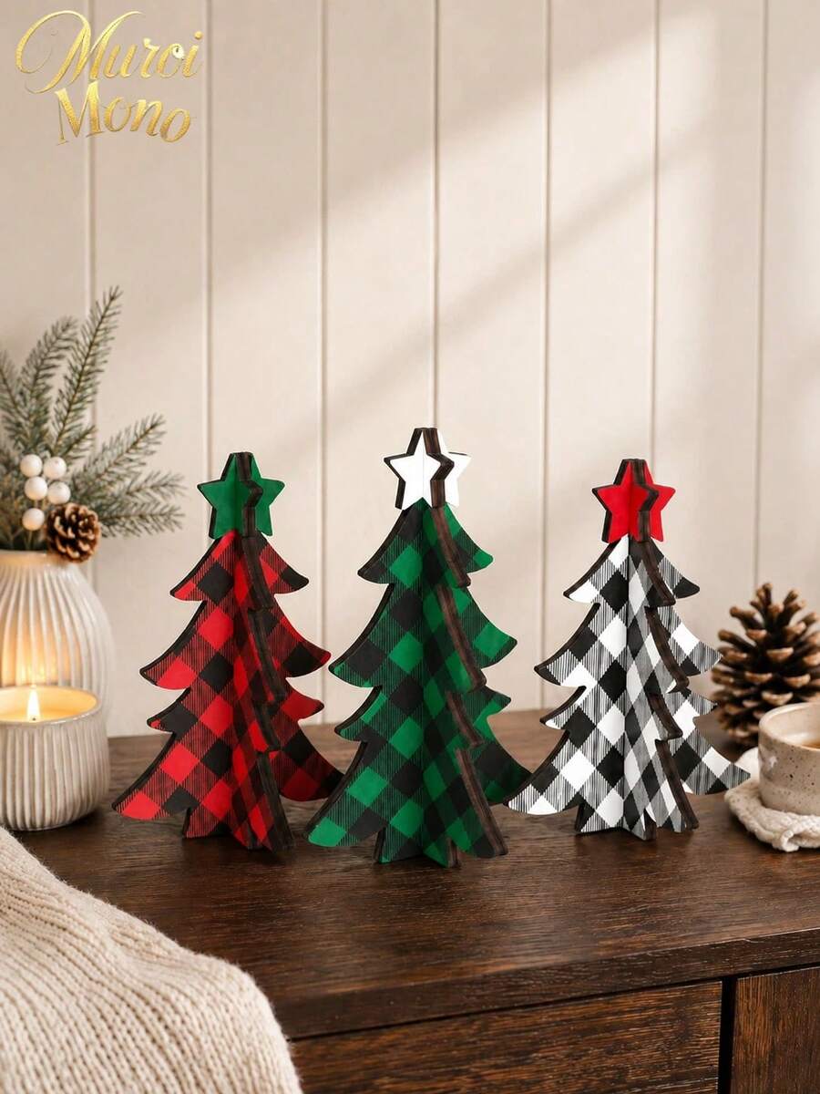 Muroi Mono DIY Interlocking Plaid Christmas Tree Ornament, Checkered Tabletop Holiday Decoration & Mini Festive Tree For Living Room, Bedroom, Office Desk, Fireplace, Christmas Party, Home Decor & Holiday Gift - multicolor - View 1