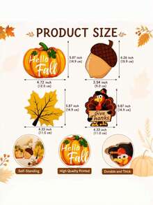 Set Dekorasi Meja Thanksgiving Musim Gugur 4 Buah, Kayu Berdiri Sendiri, Biji Ek, Daun Maple, Kalkun, Tanda Panen Pedesaan, Selamat Datang Musim Gugur, Ucapkan Terima Kasih, Ornamen Rak Perapian Gaya Rumah Pertanian - Bagian A - View 2