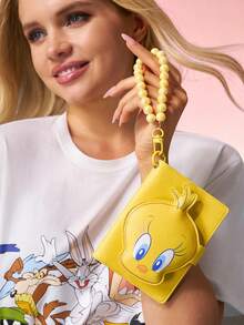 LOONEY TUNES X SHEIN 1 Pc PU Leather Cartoon Character Pattern Printed Passport Holder, Equipped With Bead Chain Pendant, Can Store Passports And Boarding Passes, Including Two Card Slots, Suitable For Men, Women, Teenagers, Suitable For Travel, Tweety - Yellow - View 3