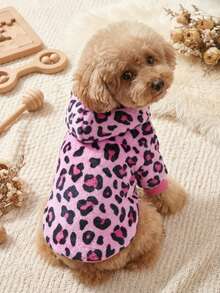 PETSIN 1 Piece Of Pink Leopard Print Spotted Pattern Printed Plush Hooded Pet Hoodie, Thick And Warm Winter Pet Cat And Dog Clothing - Multicolor - View 4