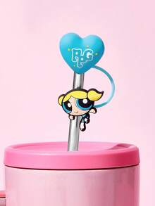 THE POWERPUFF GIRLS X SHEIN 可愛心形吸管套，防塵可重複使用吸管尖端蓋，不含吸管，禮物創意，派對、節日、情人節、飲水用 - 藍色 - 查看 1
