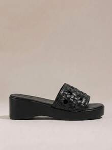 HighSole Women's Fashion Comfortable Thick Sole High Heel Sandals, Minimalist Design, Spring/Summer - Black - View 2