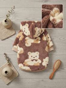 PETSIN 1 Cute Teddy Bear Pattern Printed Plush Hooded Pet Hoodie, Thick And Warm Winter Cat And Dog Clothing - Multicolor - View 3