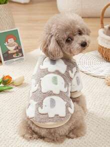 PETSIN 1 Pc Pet Dog/Cat Warm Fleece Elephant Print Sweatshirt, Light Brown - Multicolor - View 2