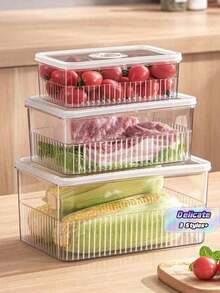 1pc Rectangular Plastic Sealed Container With Lid, Storage Box For Refrigerator, Market Stall Display, Kitchen Refrigerator Storage Box, Plastic Kitchen Storage Box, Sealed Transparent Food Preservation Box, Refrigerator Storage Box Suitable For - Transparent - View 2