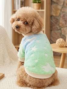 PETSIN 1件寵物紮染星月圖案發光抓絨衛衣，厚實保暖圓領，適合狗狗秋冬穿著 - 彩色 - 查看 3